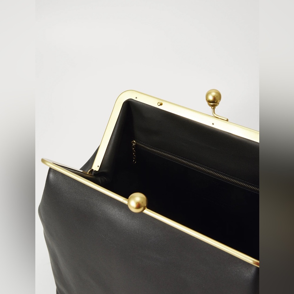 Coach Large Leather Kisslock Frame Bag Purse Black NEW Oversized Clutch - Picture 14 of 16